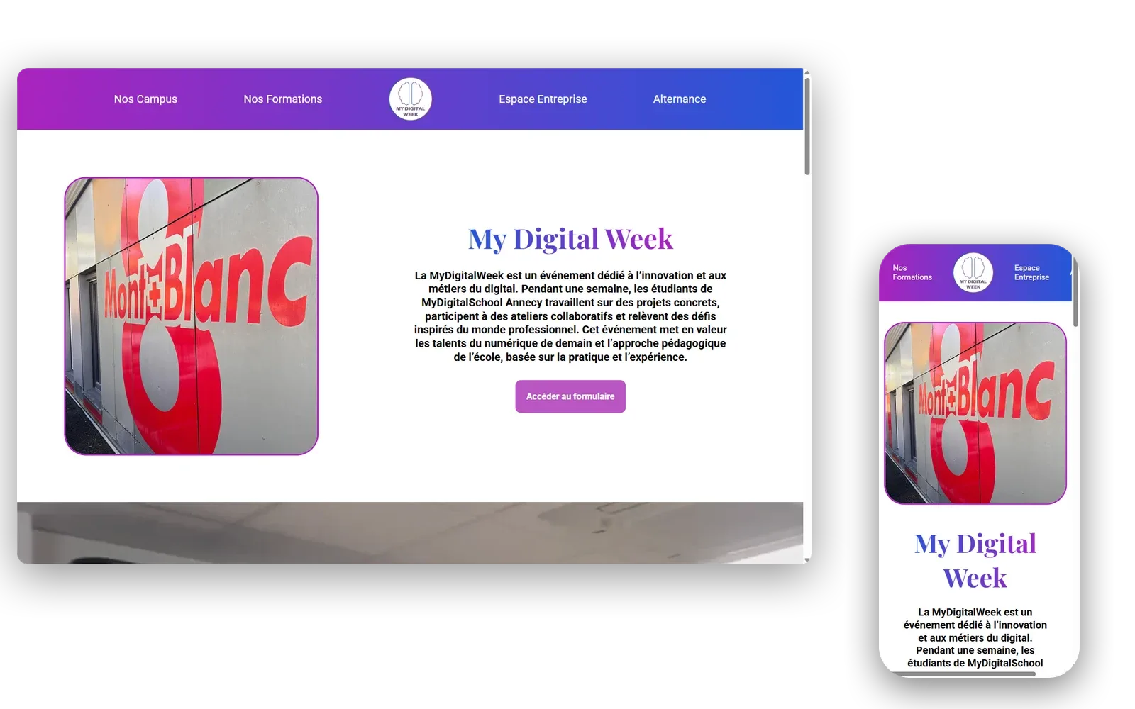 My Digital Week, aperçu bureau et mobile