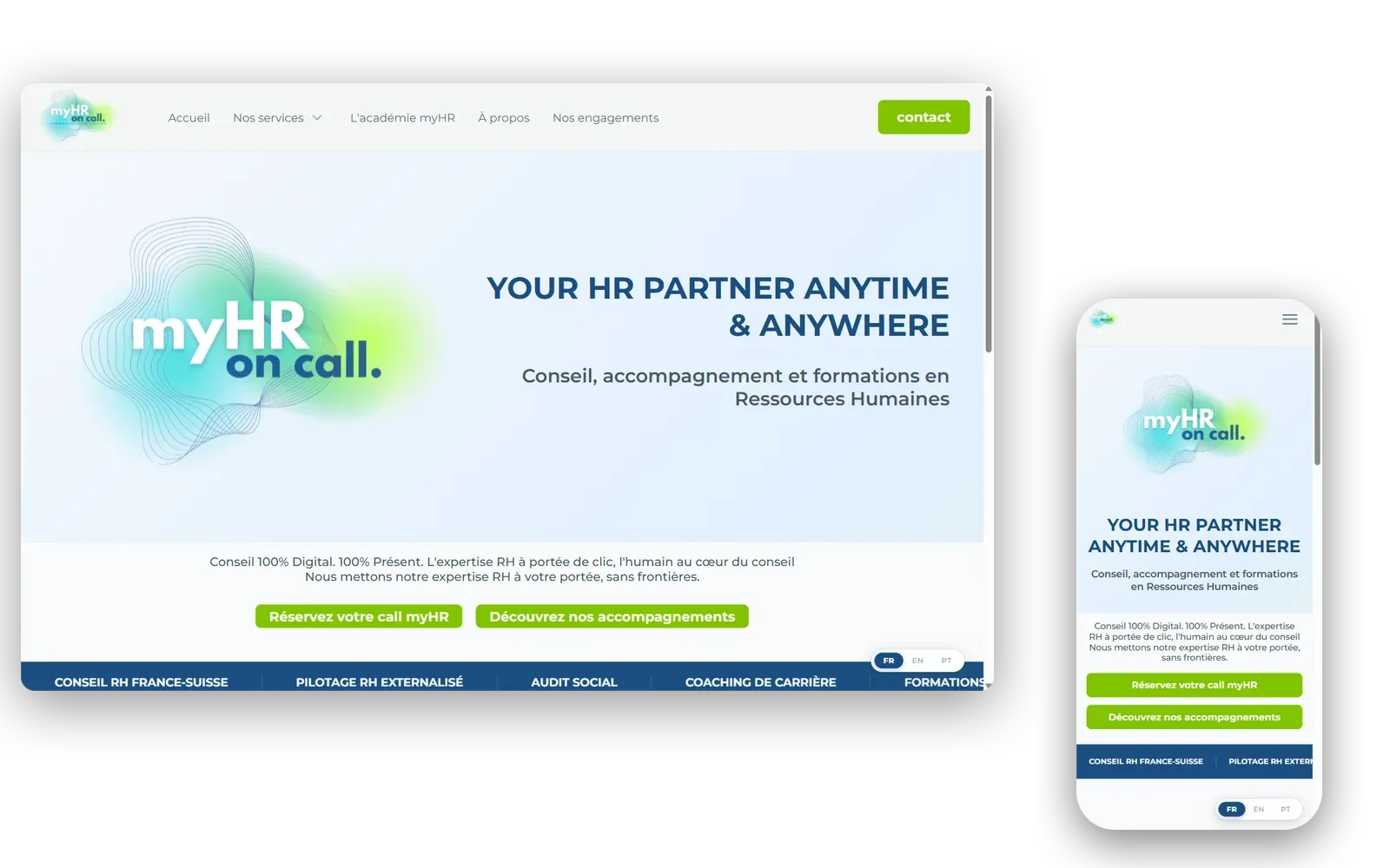 Site myhr-oncall, vues bureau et mobile